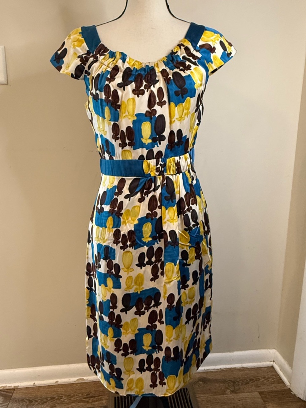 Mint Jodi Arnold chic midi dress colorful abstract floral SZ 4